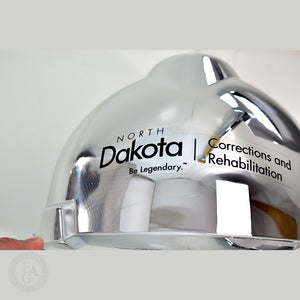 Close up of Printed Vinyl Applique on Chrome Plated Hard Hat