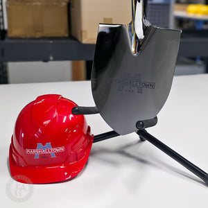 Chrome Plated Specialty Shovel with Laser Engraving and Round Front Hard Hat with Full Color Printing