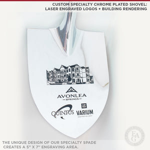 Custom Specialty Chrome Plated Shovel: Laser Engraved Logos + Building Rendering