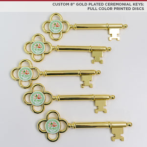 Custom 8" Gold Plated Ceremonial Keys with Full Color Printed Discs