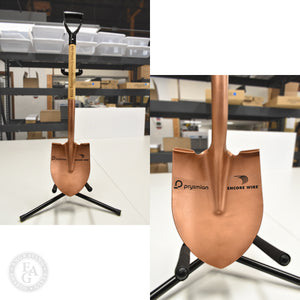 Custom Painted Copper Shovel with Vinyl Applique Logos and Dark Burn Engraved Shaft