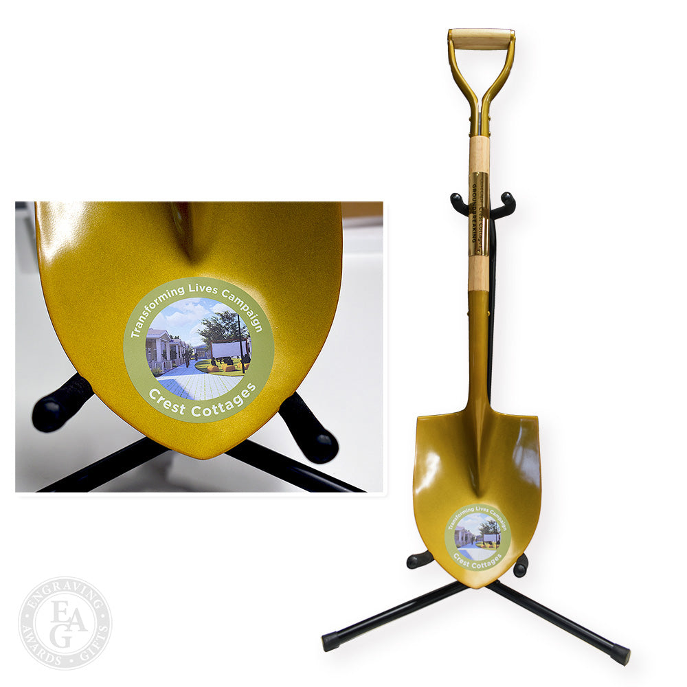 Gold Finish Shovel with Full Color Printed Vinyl Applique