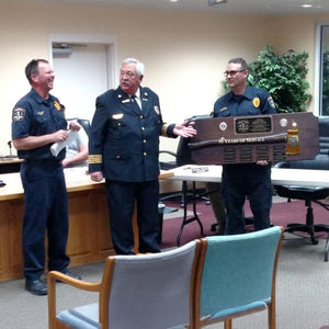 42x16 Walnut Firefighter Perpetual Award Plaque - Gold Axe