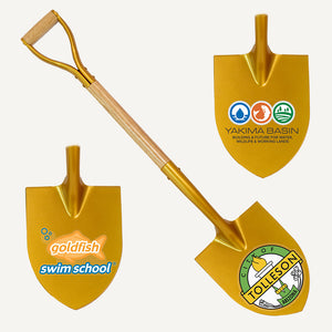 (Exclusive Specialty Style Spade  - Extra Large Engraving Area) Gold Finish D-Handle Ceremonial Shovel