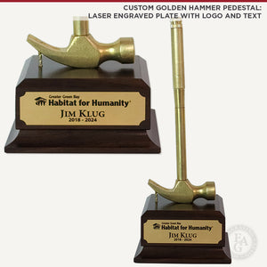 Custom Gold Hammer Pedestal: Laser Engraved Plate with Logo and Text