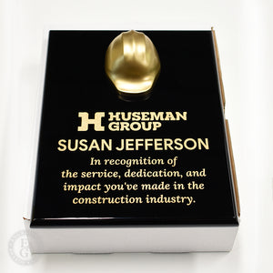 Gold Miniature Hard Hat Plaque, Piano Finish, Gold Color Fill, Shipping/Gift Box