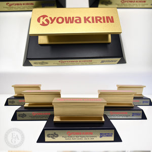 Gold Ceremonial I-Beam Award with Full Color Printing on Top and Full Color Printed Plate