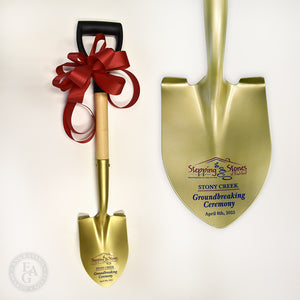Small Gold Painted Shovel with Full Color Printed Vinyl Applique and Shovel Bow