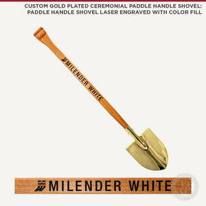 Custom Gold Plated Ceremonial Paddle Handle Shovel: Paddle Handle Shovel Laser Engraved with Color Fill