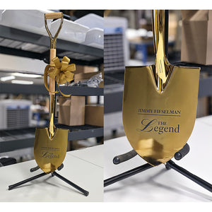 Gold Plated Specialty Spade D-Handle Shovel with Bow and Stand
