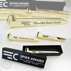 Gold Plated Ceremonial Railroad Spike Award with Personalized Gift Boxes