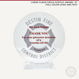 Large Clear Circle Acrylic Award - 8" ... Full Color Logo and Text