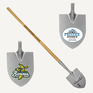 Exclusive Specialty Style Spade - Silver Finish Ceremonial Groundbreaking Shovel - Long Handle