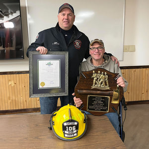 18x18 Walnut Maltese Cross Firefighter Plaque - Gold Axe