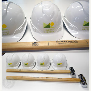 Round Front Hard Hat with Full Color Applique. Laser Engraved Handles on Sledgehammers.