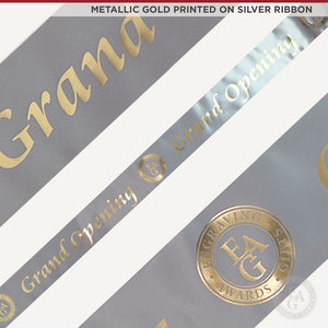 4" Wide Metallic Gold Printed Ribbon - Silver Ribbon
