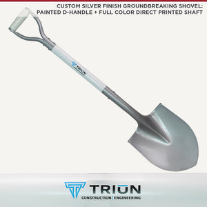 Custom Silver Finish Groundbreaking Shovel: Painted D-Handle + Full Color Direct Printed Shaft