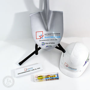 Silver Finish Ceremonial D-Handle Shovel, Hard Hat, Paperweight with Gift Box - All Products Full Color Printed, Vinyl Applique or Direct Print