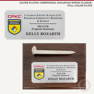 Custom Silver Plated Ceremonial Railroad Spikes Plaque: Full Color Plate