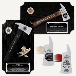 20" x 12" Black Firefighter Axe Award Plaque - Chrome