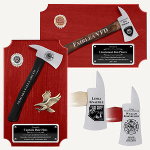 20" x 12" Red Firefighter Axe Award Plaque - Chrome
