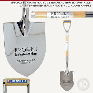 Specialty Chrome Plated Ceremonial Shovel, D-Handle: Laser Engraved Spade + Plate, Full Color Handle