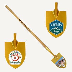 Exclusive Specialty Style Spade - Gold Finish Ceremonial Groundbreaking Shovel - Long Handle