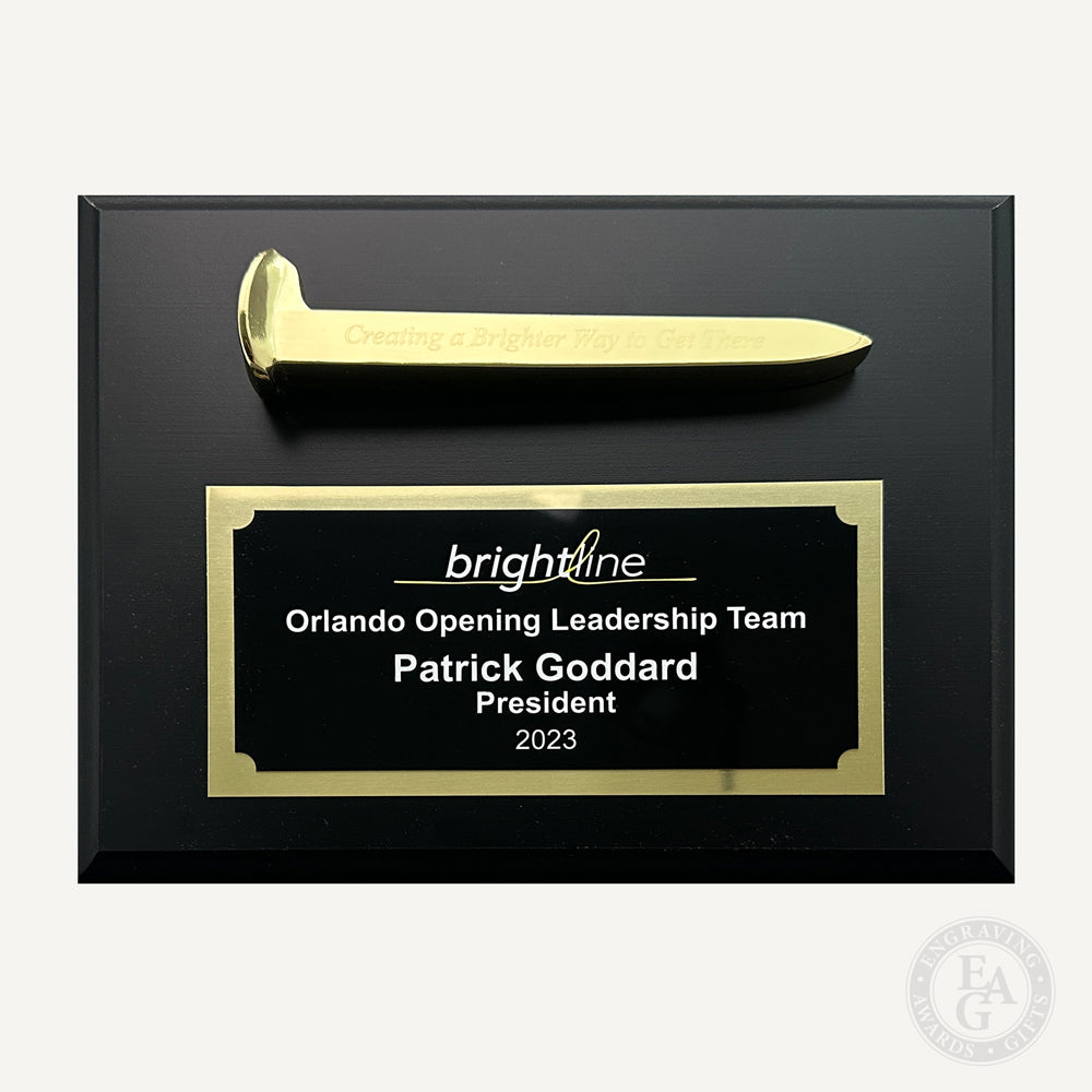 Gold Plated Ceremonial Railroad Spikes Plaques - Engraving, Awards
