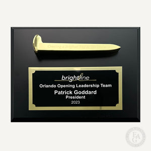 Gold Plated Ceremonial Railroad Spikes Plaques - Engraving