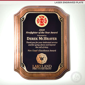 Genuine Walnut Firefighter Award Plaque