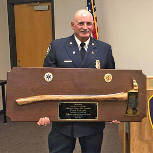 42x16 Walnut Firefighter Award Plaque - Gold Axe