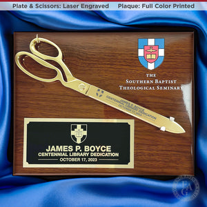 15" Gold Plated Ceremonial Scissors Piano Finish Plaque