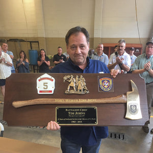 42x16 Walnut Firefighter Award Plaque - Gold Axe