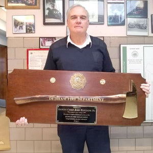 42x16 Walnut Firefighter Award Plaque - Gold Axe