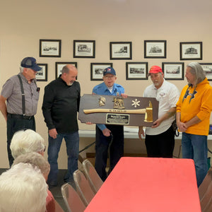 42x16 Walnut Firefighter Award Plaque - Gold Axe