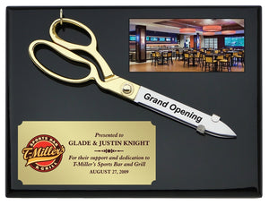 10-1/2" Ceremonial Scissors Piano Finish Plaque with Full Color Printing on Plate and Directly on Board