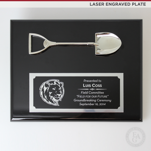 10" x 8" Miniature Groundbreaking Shovel Plaque - Laser Engraved Plate