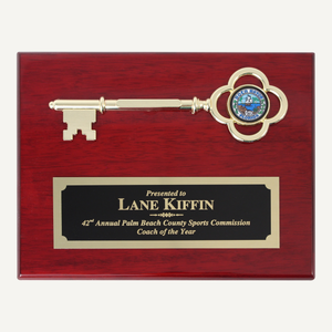 10" x 8" Rosewood Piano Finish Key Plaque with Laser Engraved Plate and Full Color Printed Disc