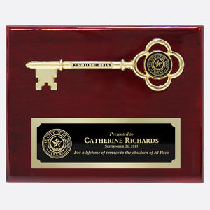 10" x 8" Rosewood Piano Finish Key Plaque with Laser Engraved Disc and Plate