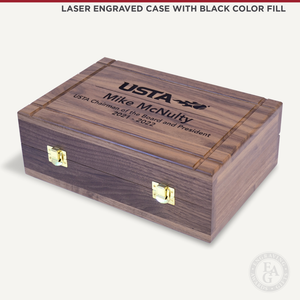 11" American Walnut Gavel Sound Block and Case Presentation Set Case Laser Engraved with Black Color Fill