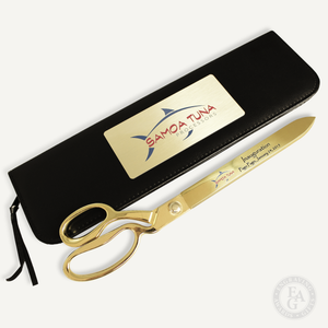 15" Gold Plated Ceremonial Ribbon Cutting Scissors Full Color Printed and Case with Full Color Printed Brushed Gold Plate