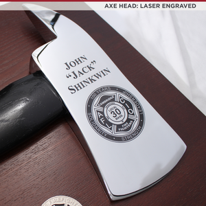 Small Walnut Firefighter Axe Award Plaque - Chrome - Laser Engraved Head