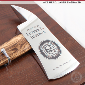 15" Chrome Plated Ceremonial Firefighter Axe - Flamed - Laser Engraved Head