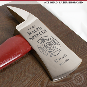 15" Chrome Plated Ceremonial Firefighter Axe - Red - Laser Engraved Head