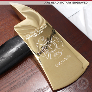 15" Gold Plated Ceremonial Firefighter Axe - Black - Rotary Engraved Head