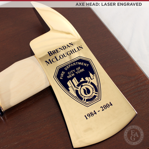 Small Walnut Firefighter Axe Award Plaque - Gold - Laser Engraved Head