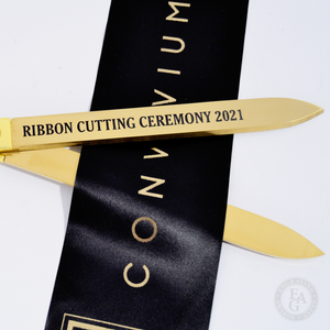 Laser Engraved 15" Gold Plated Ceremonial Ribbon Cutting Scissors with 4" Foil Printed Custom Ribbon