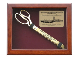 Display Case for 15" Gold Ceremonial Scissors Burgundy Background