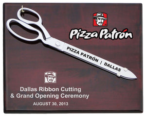 15" Chrome Plated Ceremonial Scissors Piano Finish Plaque Full Color Direct Printed with Laser Engraved Scissors