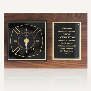 18" x 12" Walnut Firefighter Clock Award Plaque